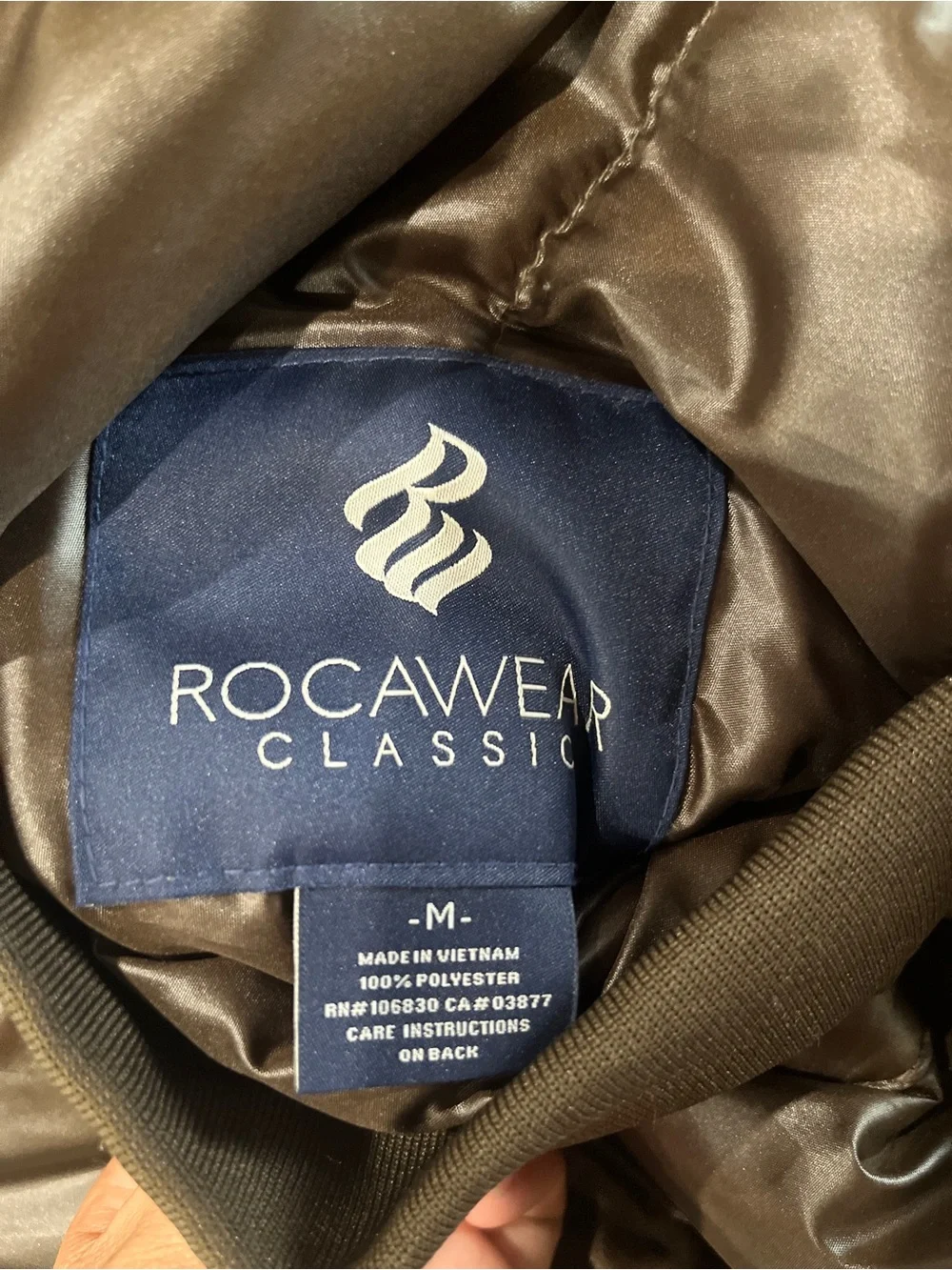 Rocawear Classic Sleeveless Puffer Vest with Hood in Olive, Brown, and Yellow